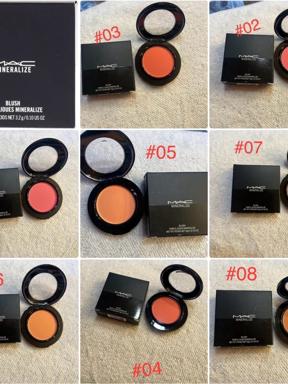 Lot MAC Cosmetics Mineralize Blush Palette — Peach, Coral & Rose Tones (#02–#08)
